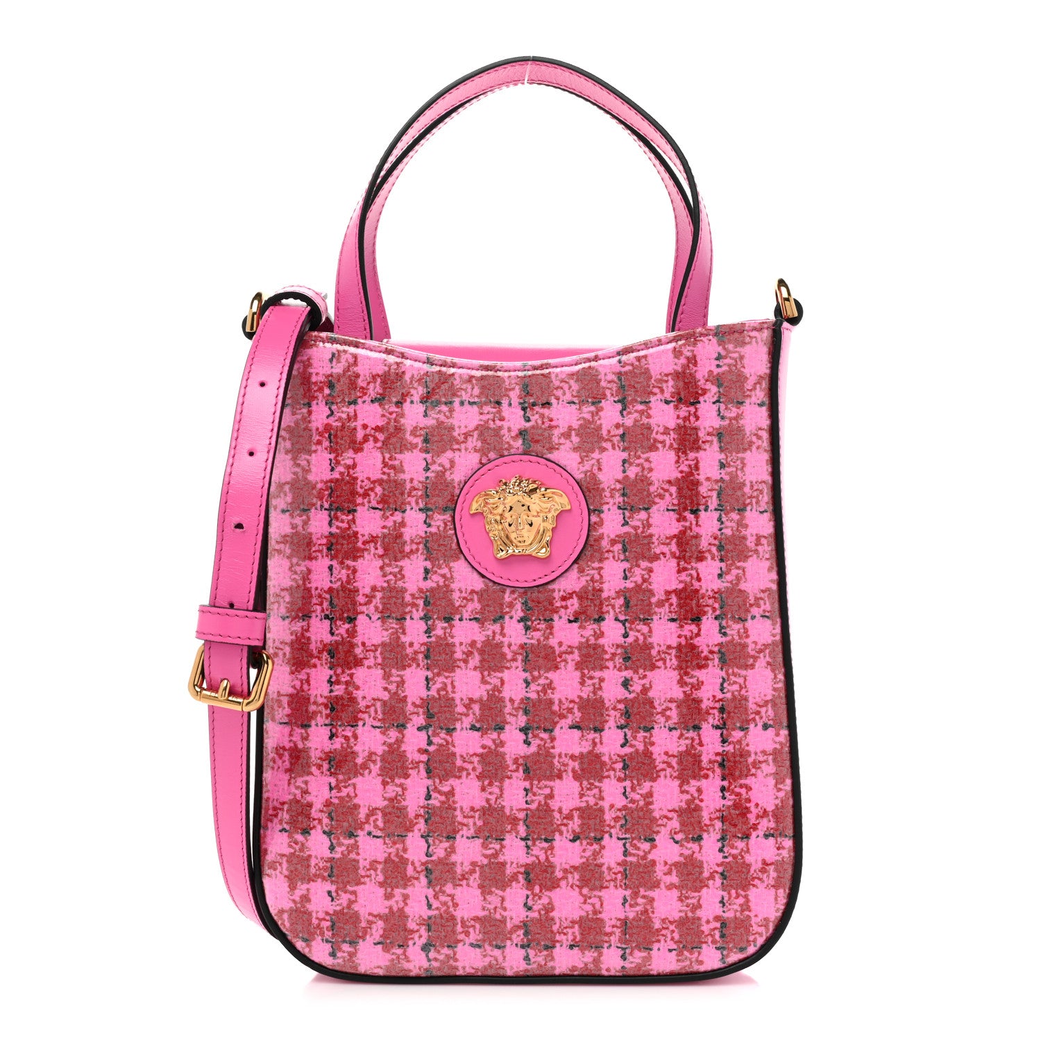 Versace Calfskin Tweed Vinyl Medusa Small Top Handle Crossbody Bag Pink 1 of 10