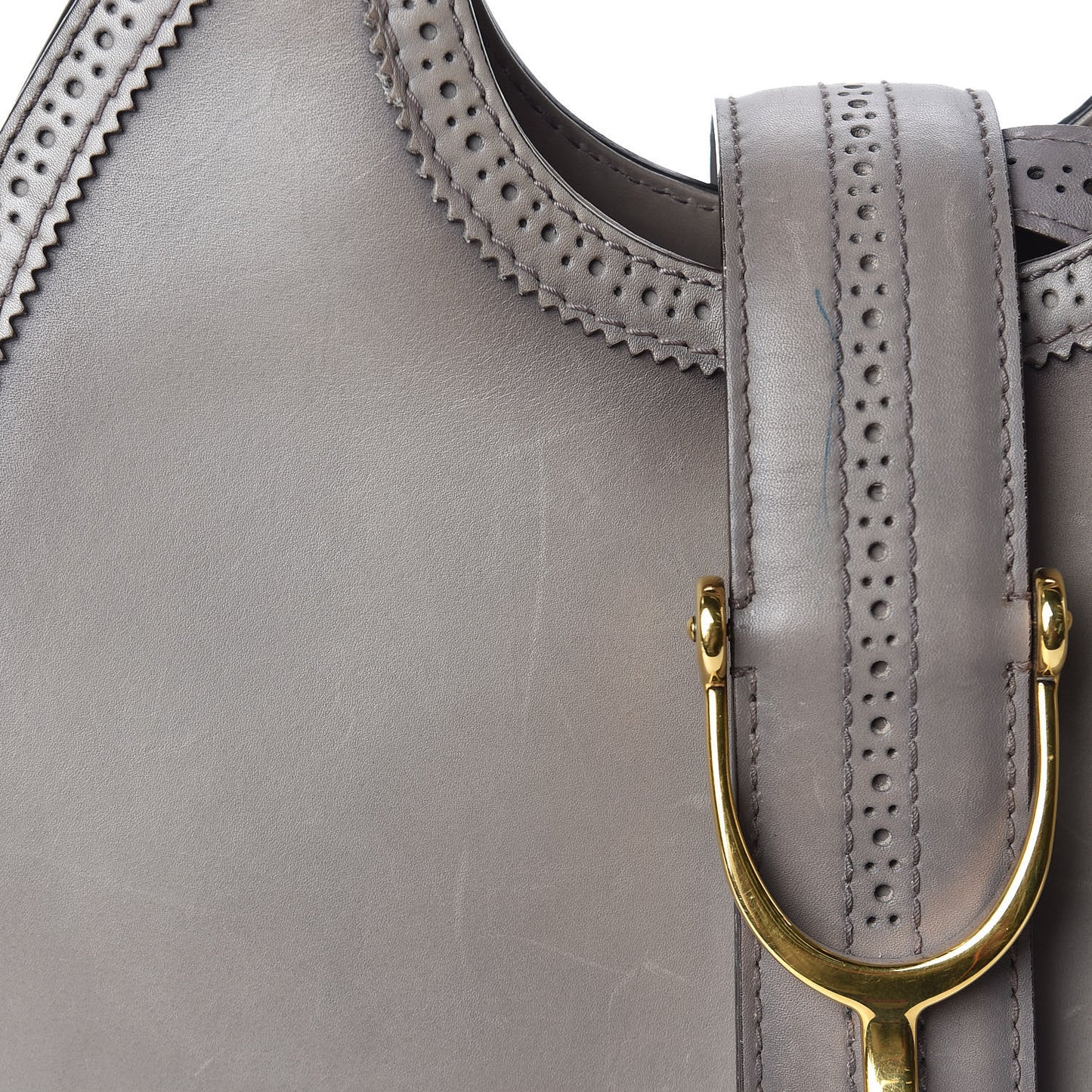 Calfskin Brogue Medium Stirrup Top Handle Bag Grey