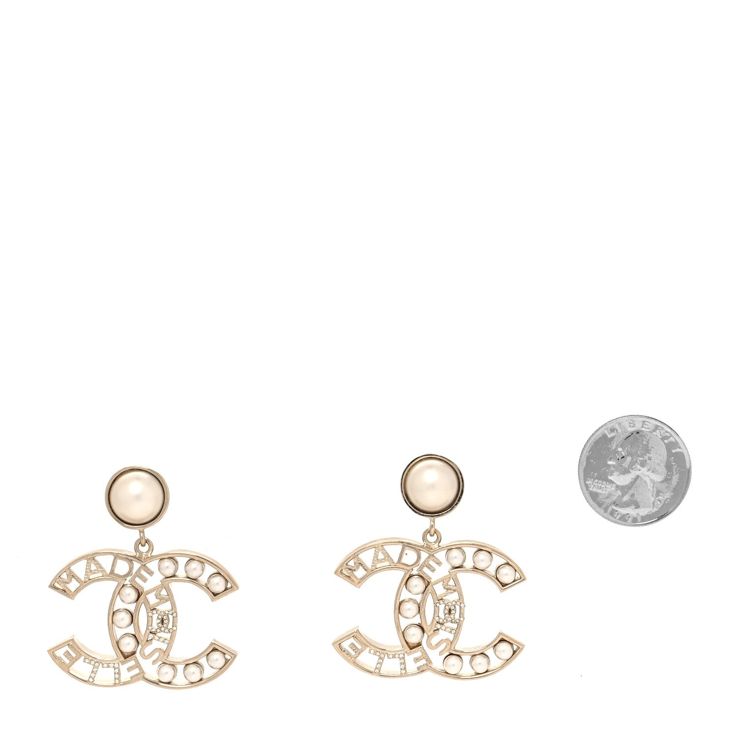 Chanel Metal Pearl Mademoiselle Drop Earrings Gold 2 of 4