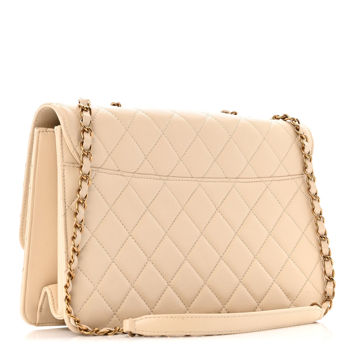 Sheepskin Quilted Large Beauty Lock Flap Beige