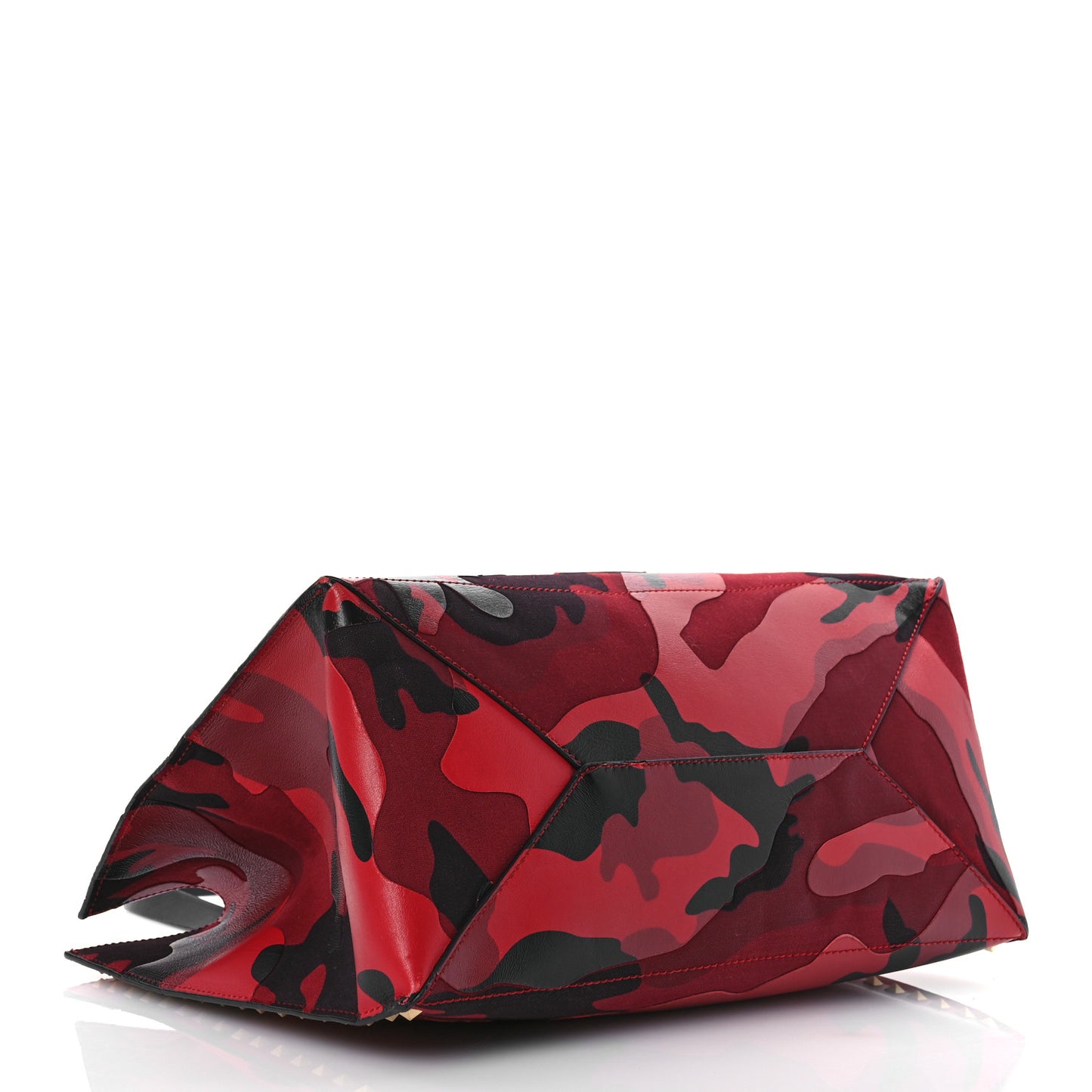 Nappa Canvas Camouflage Medium Rockstud Soft Tote Red