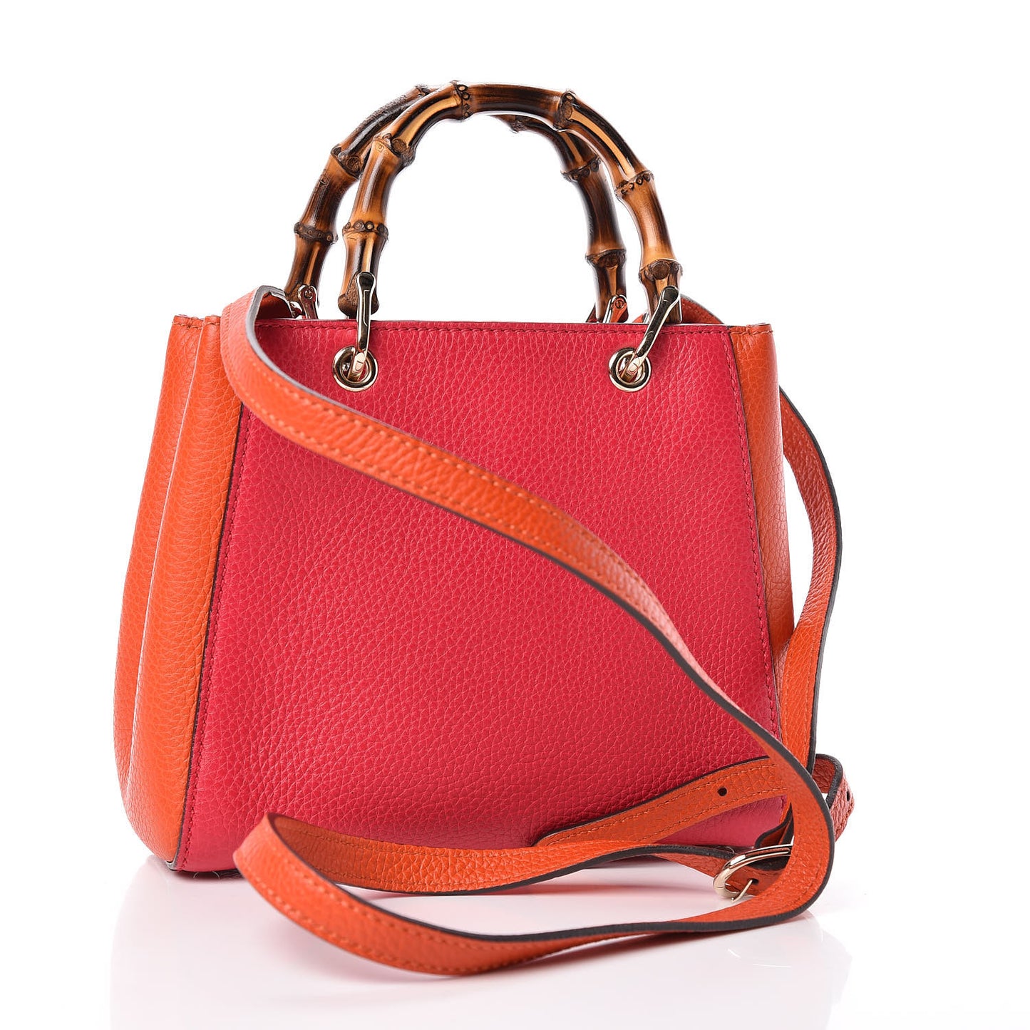 Calfskin Mini Bamboo Shopper Tote Fuchsia Orange