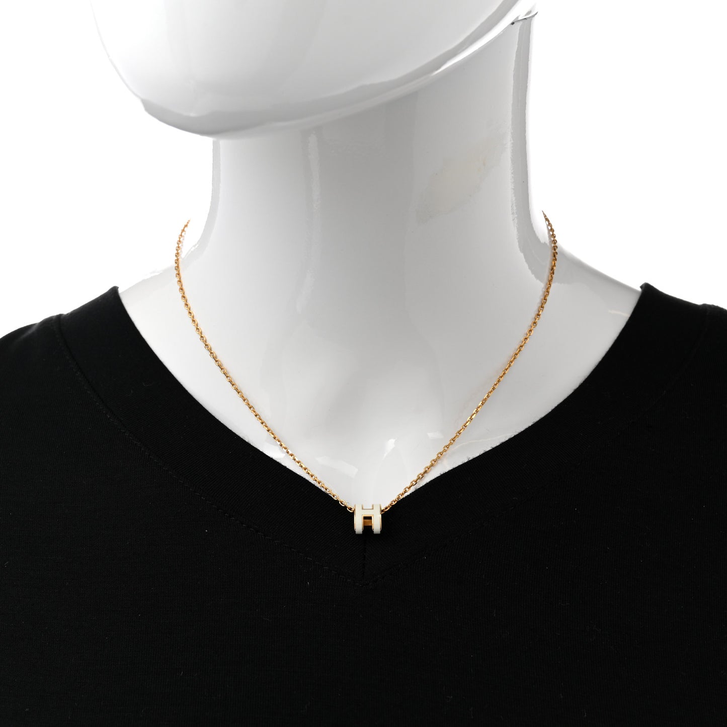 Lacquered Gold Mini Pop H Pendant Necklace White