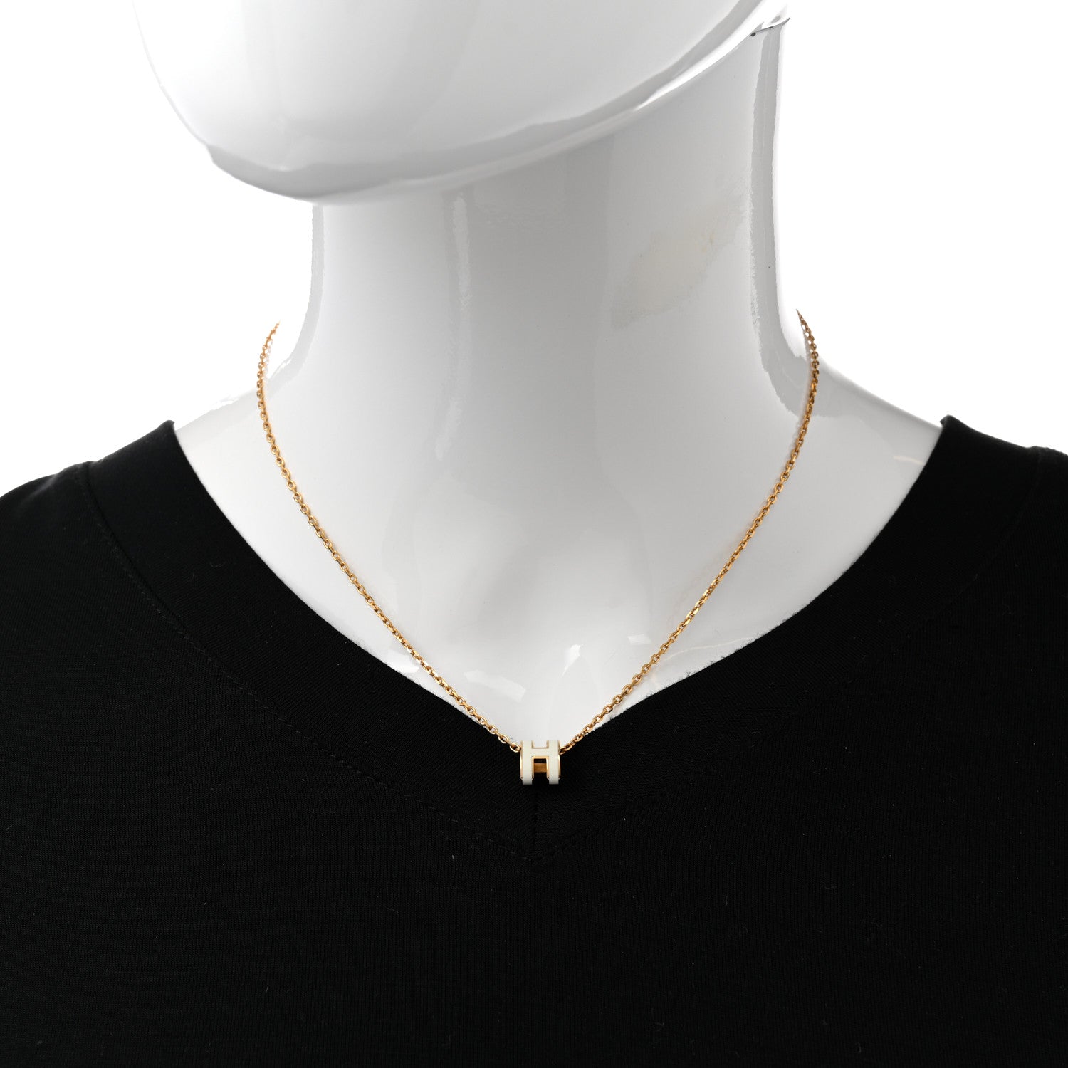 Hermes Lacquered Gold Mini Pop H Pendant Necklace White 2 of 7