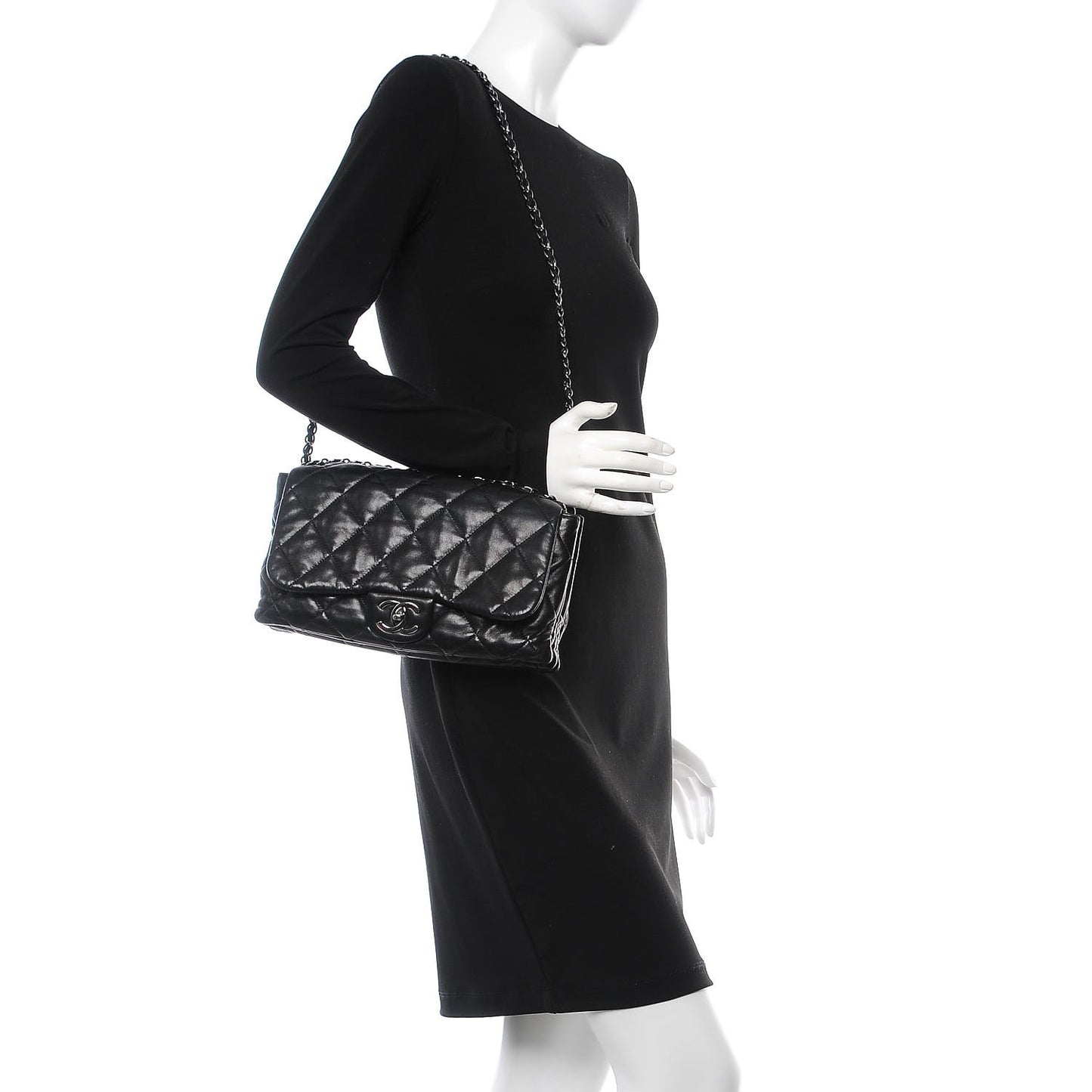 Lambskin Quilted 3 Accordion Flap Bag Black