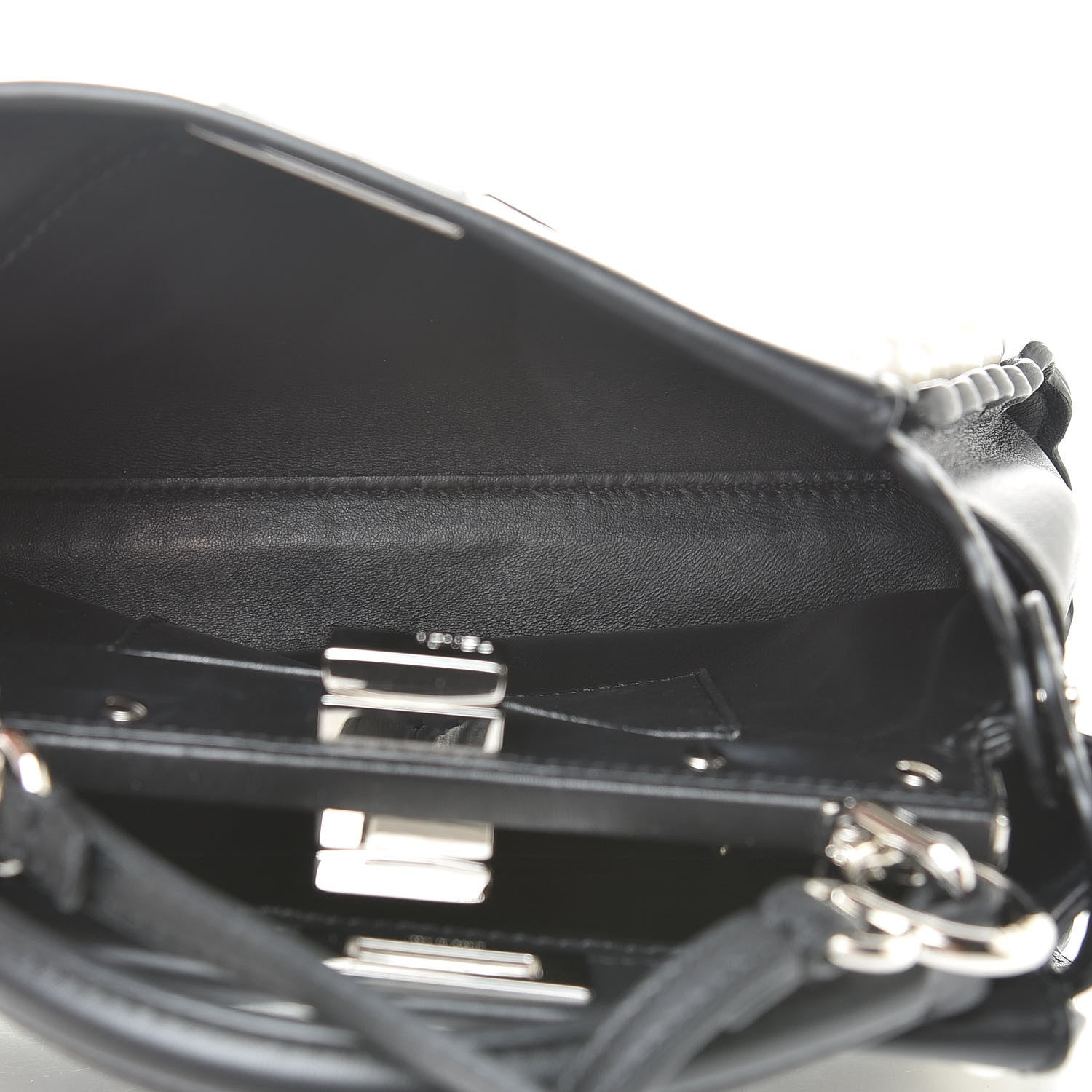 Fendi Vitello Seta Shiny Nappa Pearl Scallopped Studded Mini Peekaboo Iconic Satchel Black 6 of 13
