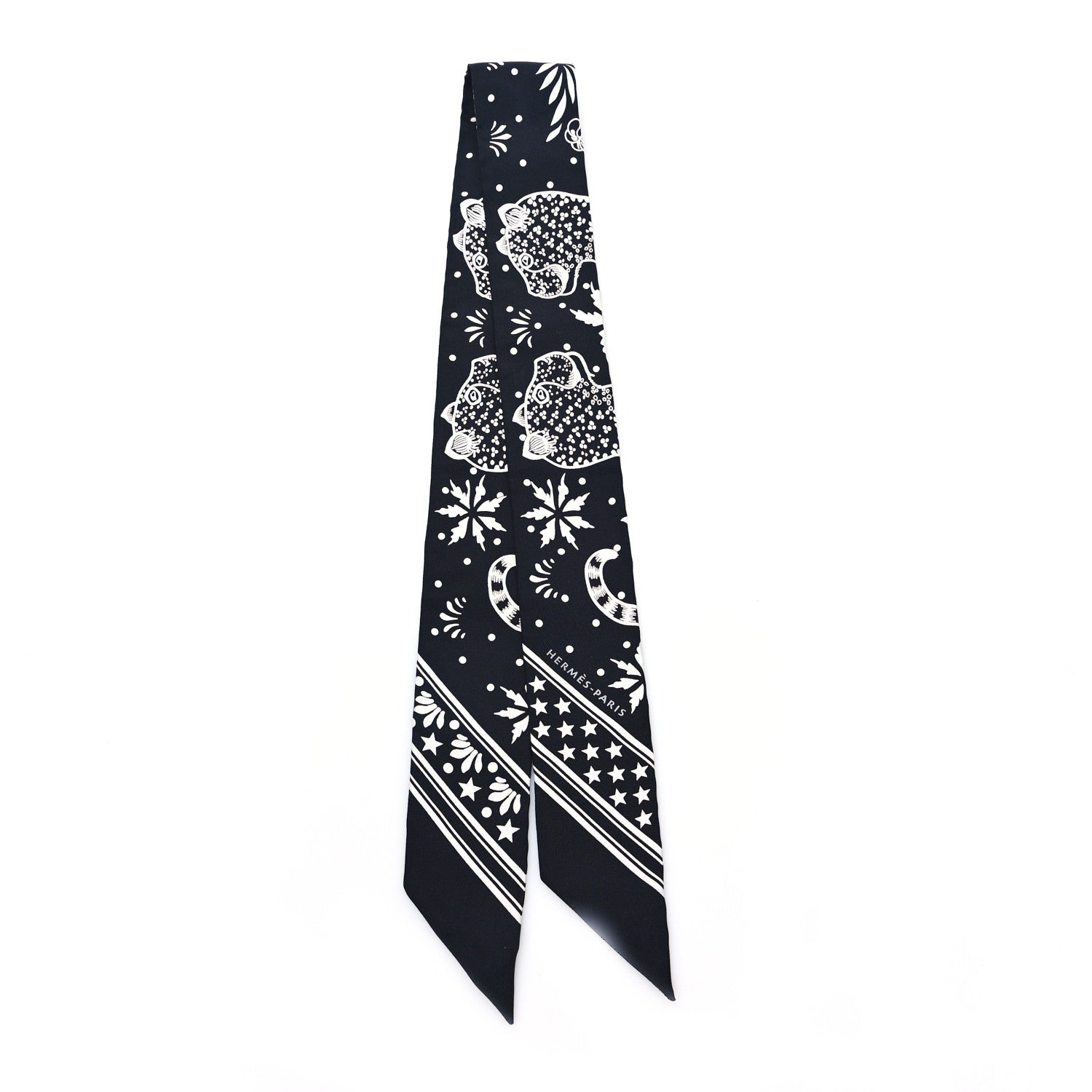 Hermes Silk Les Leopards Twilly Black White 2 of 3