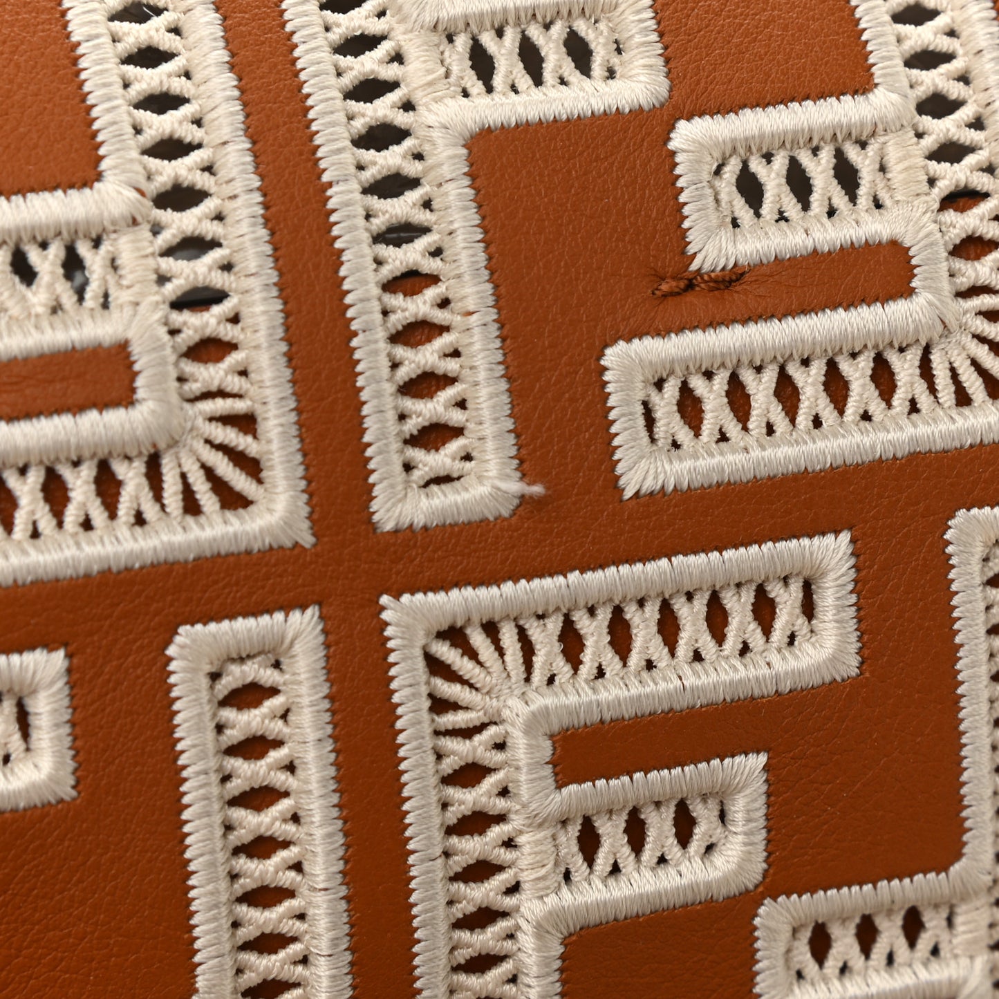 Vitello Seta FF Ajour Embroidered Baguette Brandy