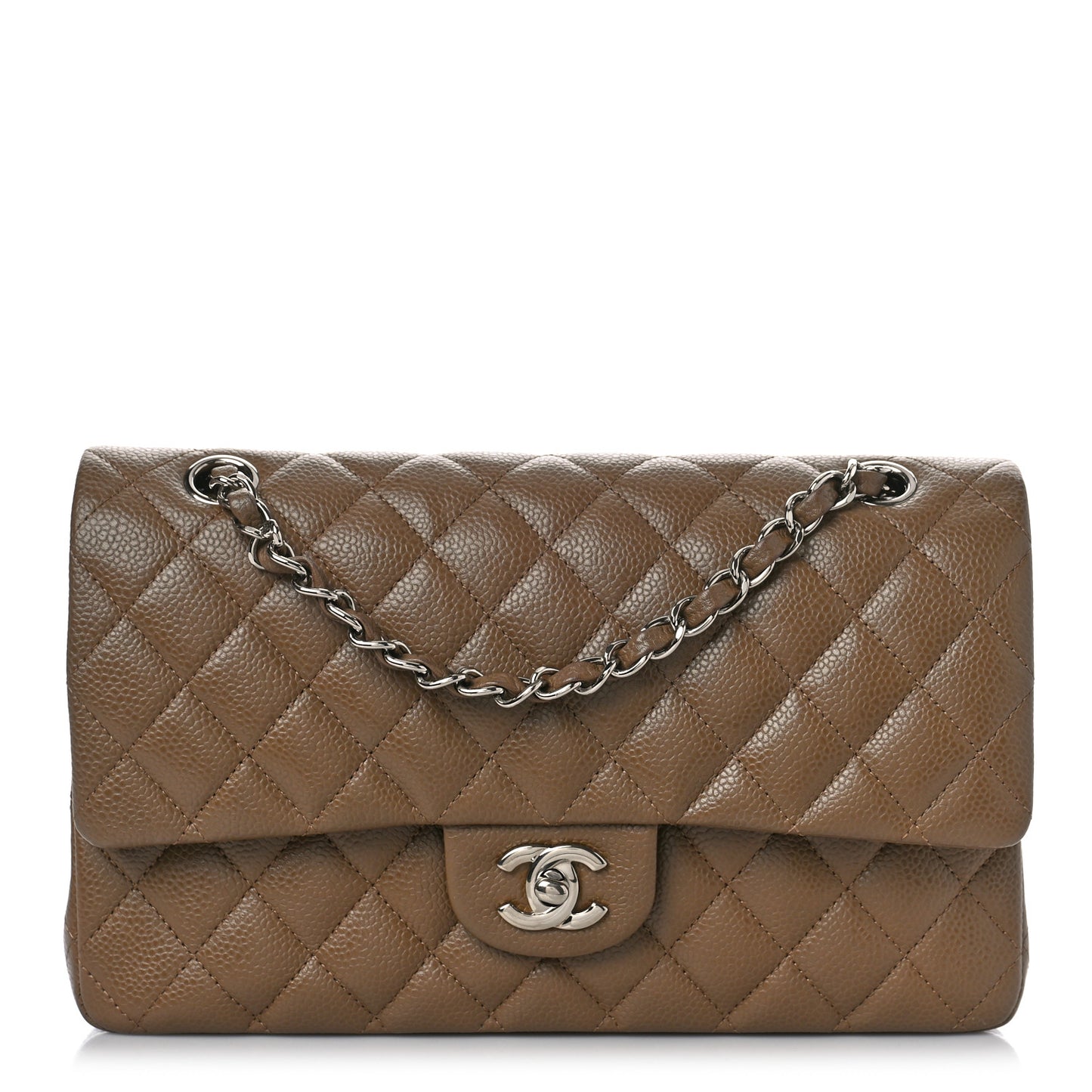 Caviar Quilted Medium Double Flap Dark Beige