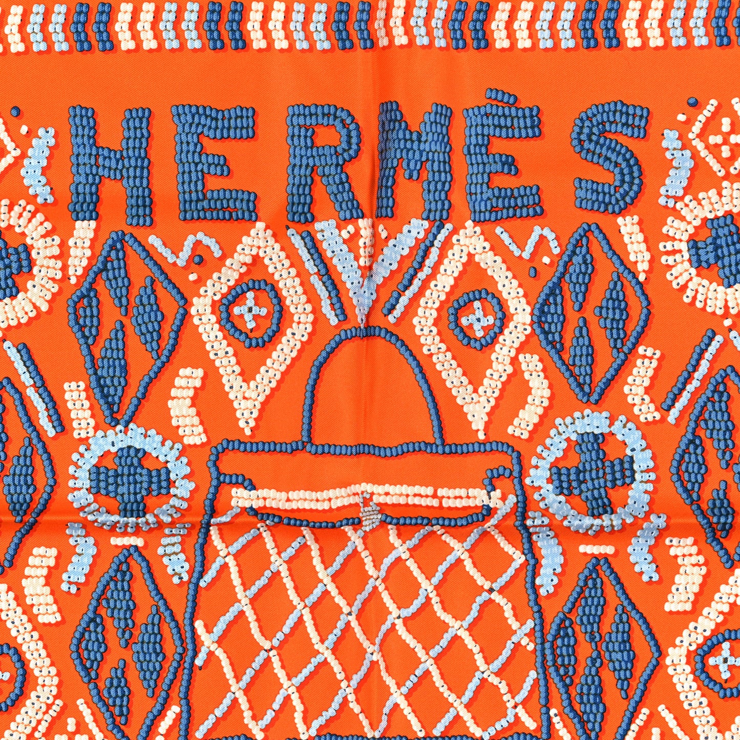 Silk Gavroche Kelly en Perles Pocket Square Scarf Orange Bleu Jean