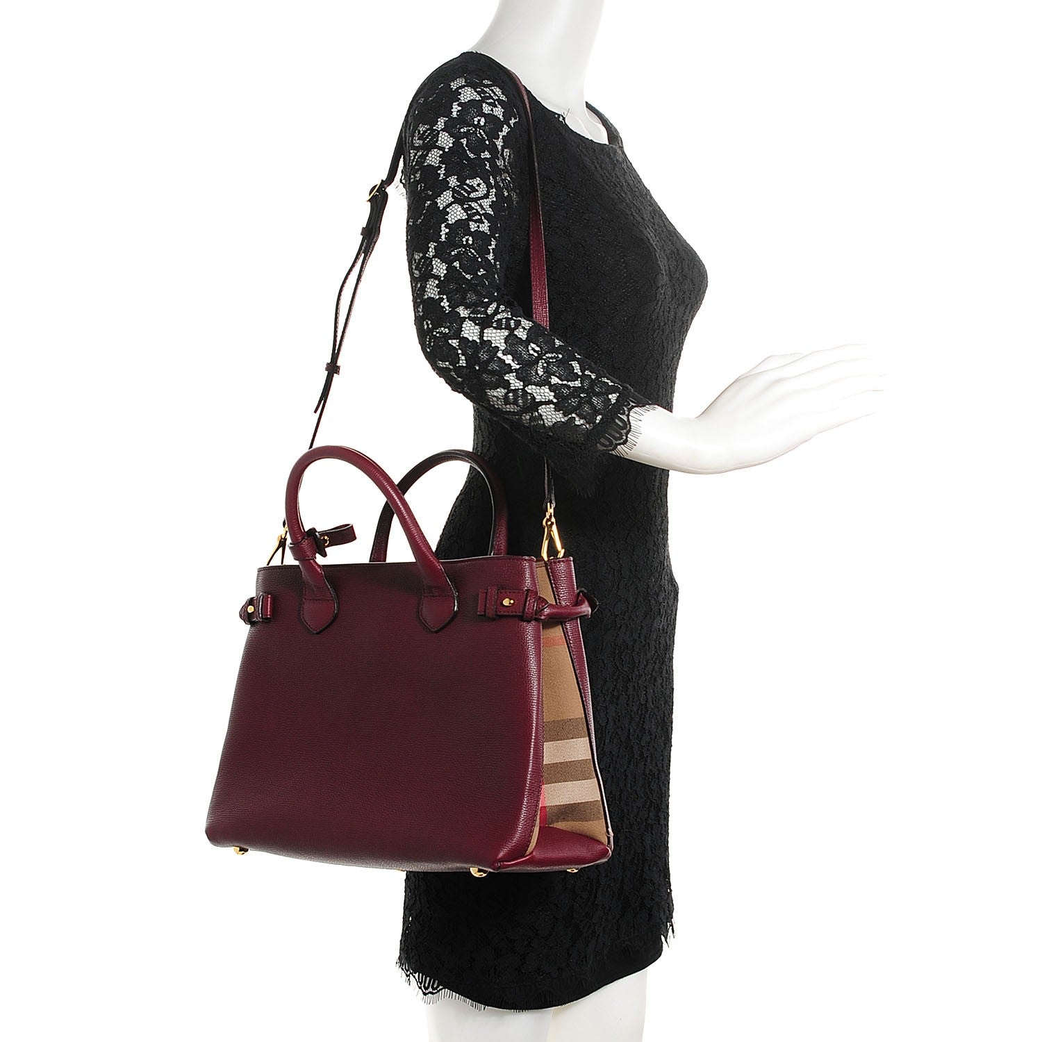 Burberry Grainy Leather House Check Medium Banner Tote Elderberry 2 of 10