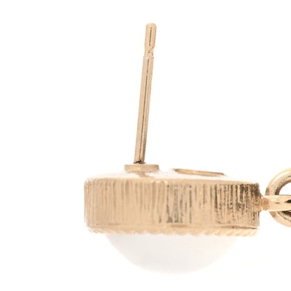 Chanel Lambskin Crystal Pearl CC Drop Earrings Gold Black 5 of 5