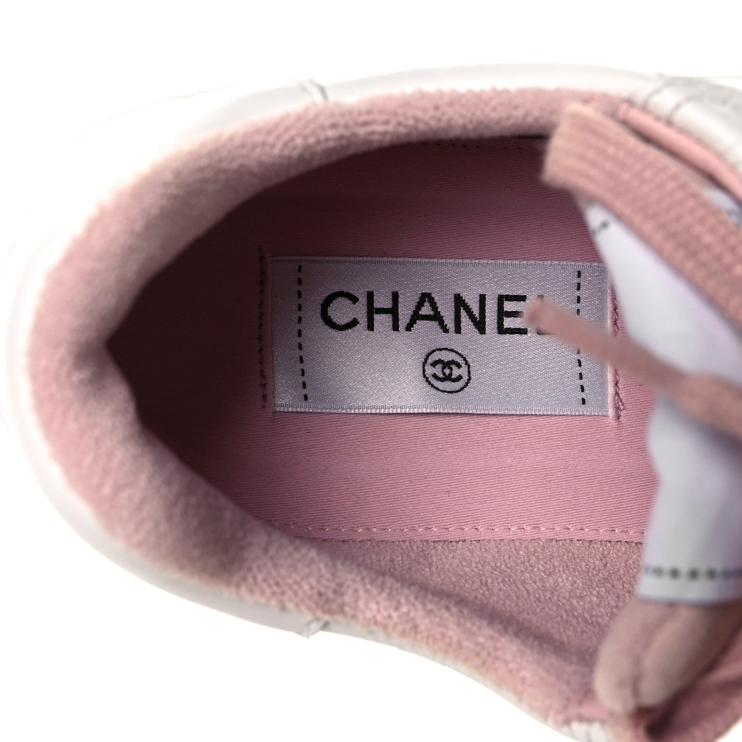Chanel Grained Calfskin Fabric Womens Logo Sneakers 35.5 White Light Pink 8 of 10