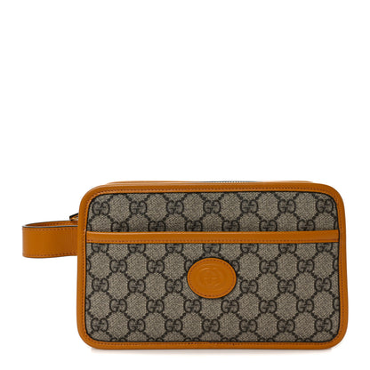 Gucci GG Supreme Monogram Textured Calfskin Retro Interlocking G Travel Pouch Beige Yellow 1 of 7