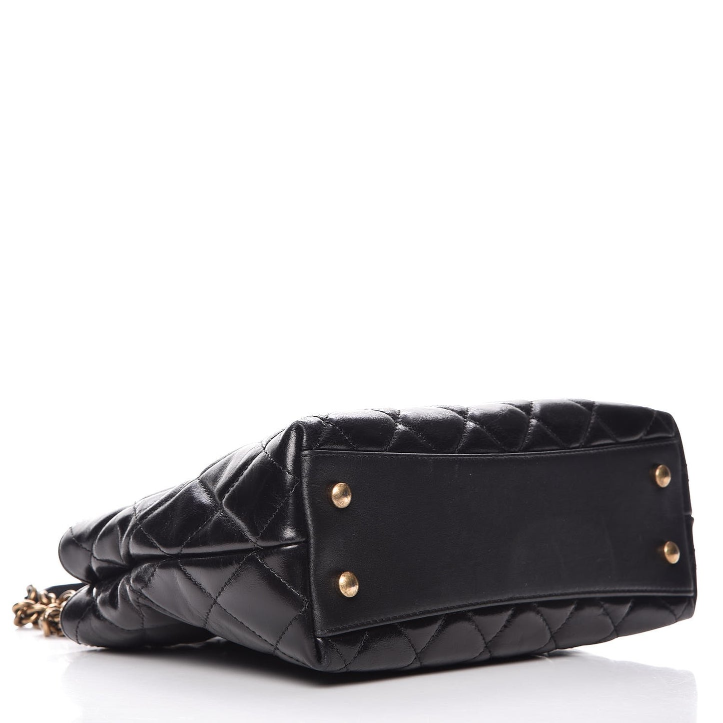Calfskin Quilted Small Gold Bar Top Handle Tote Black