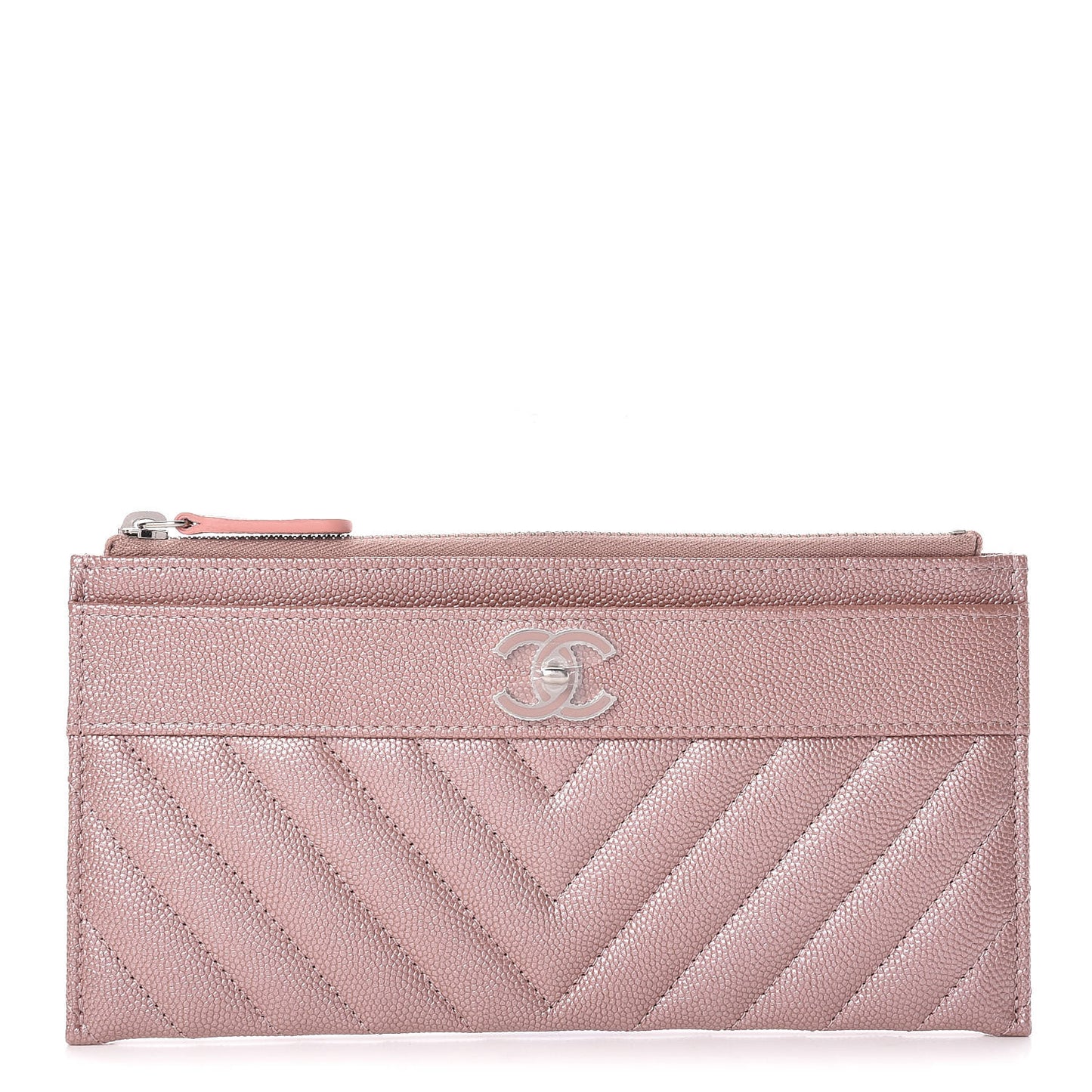 Metallic Caviar Chevron Quilted Mademoiselle Vintage Zip Pouch Pink