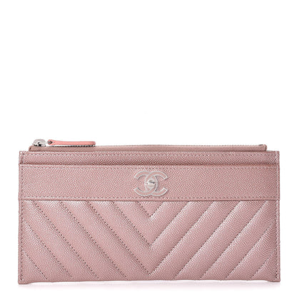 Chanel Metallic Caviar Chevron Quilted Mademoiselle Vintage Zip Pouch Pink 1 of 8