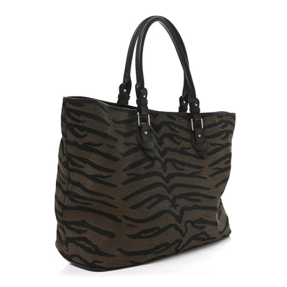 Fendi Canvas Tiger Print Tote Brown 3 of 11