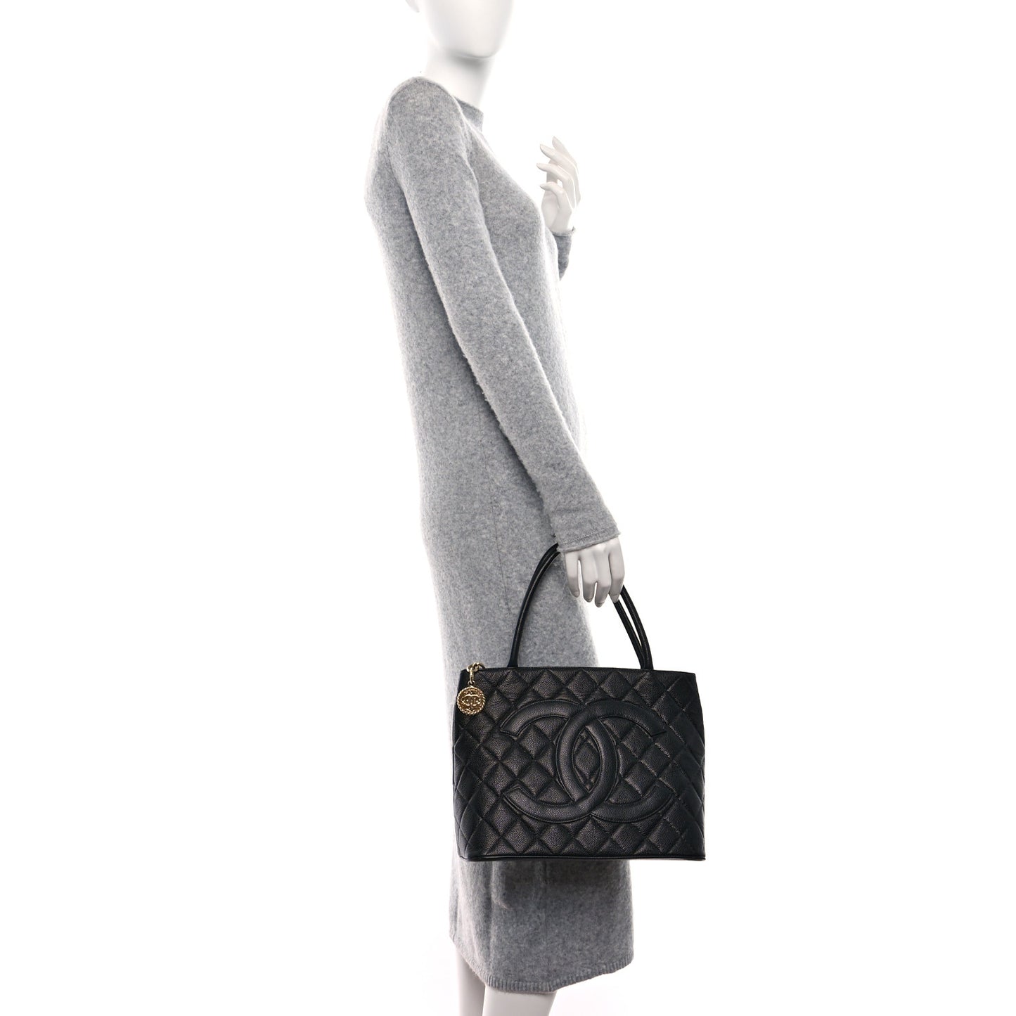 Caviar Quilted Medallion Tote Black