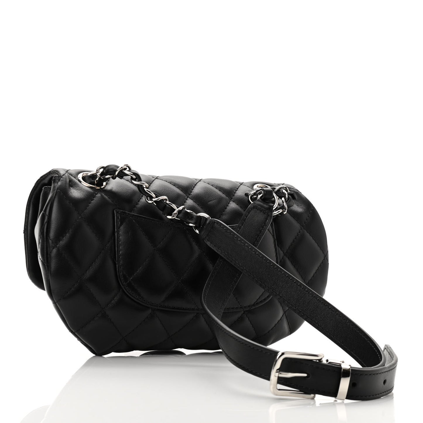 Calfskin Quilted CC Uniform Flap Belt Bag Black