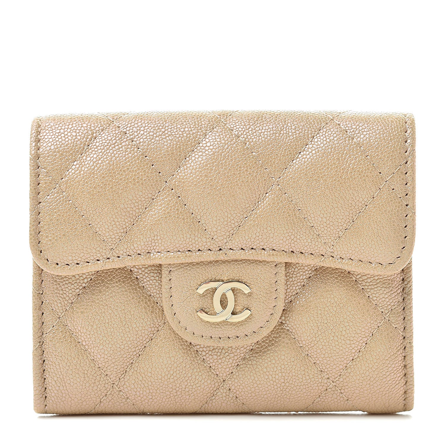 Chanel Iridescent Caviar Quilted Flap Card Holder Wallet Beige 1 of 9