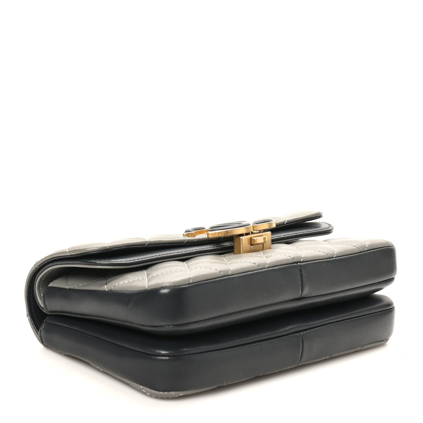 Lambskin Quilted Small CC Chic Flap Grey Dark Navy