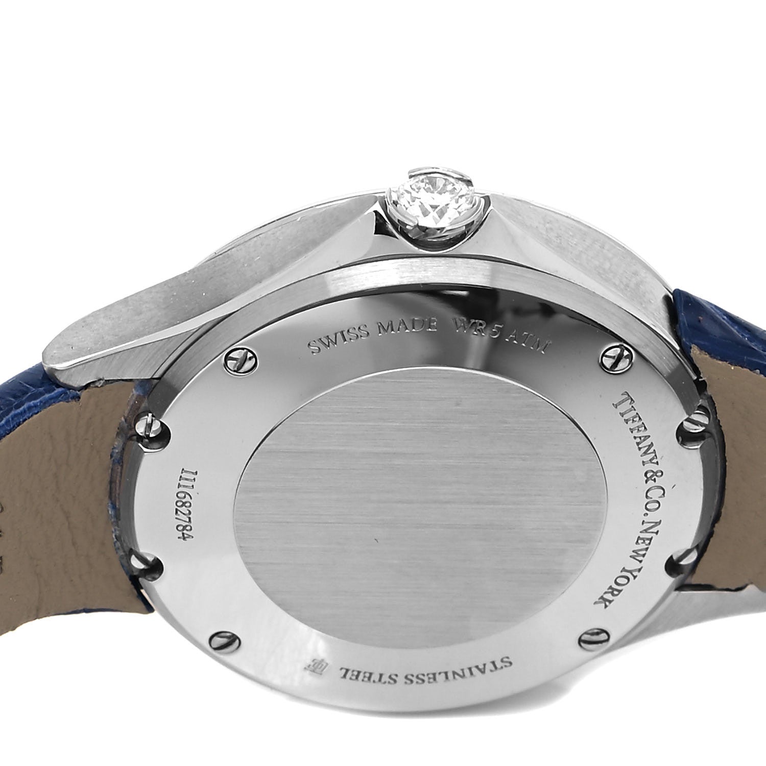 Tiffany Stainless Steel Alligator Diamond 28mm Metro Quartz Watch Navy 4 of 5