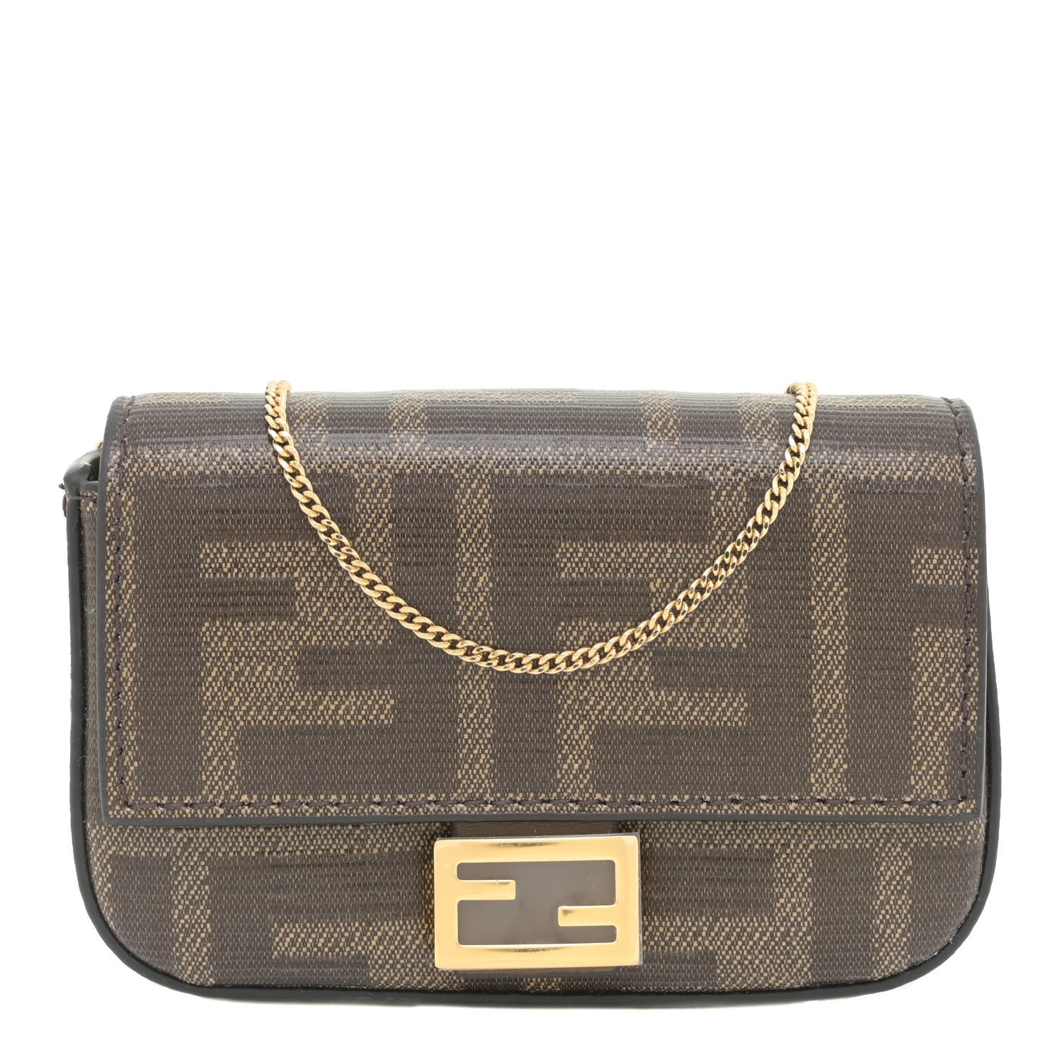 Fendi Glazed Fabric FF 1974 Nano Baguette Charm Mogano Panna 1 of 10