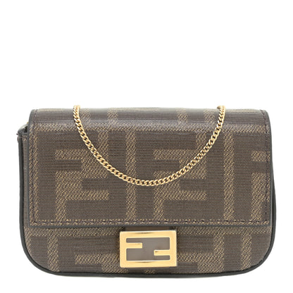 Fendi Glazed Fabric FF 1974 Nano Baguette Charm Mogano Panna 1 of 10