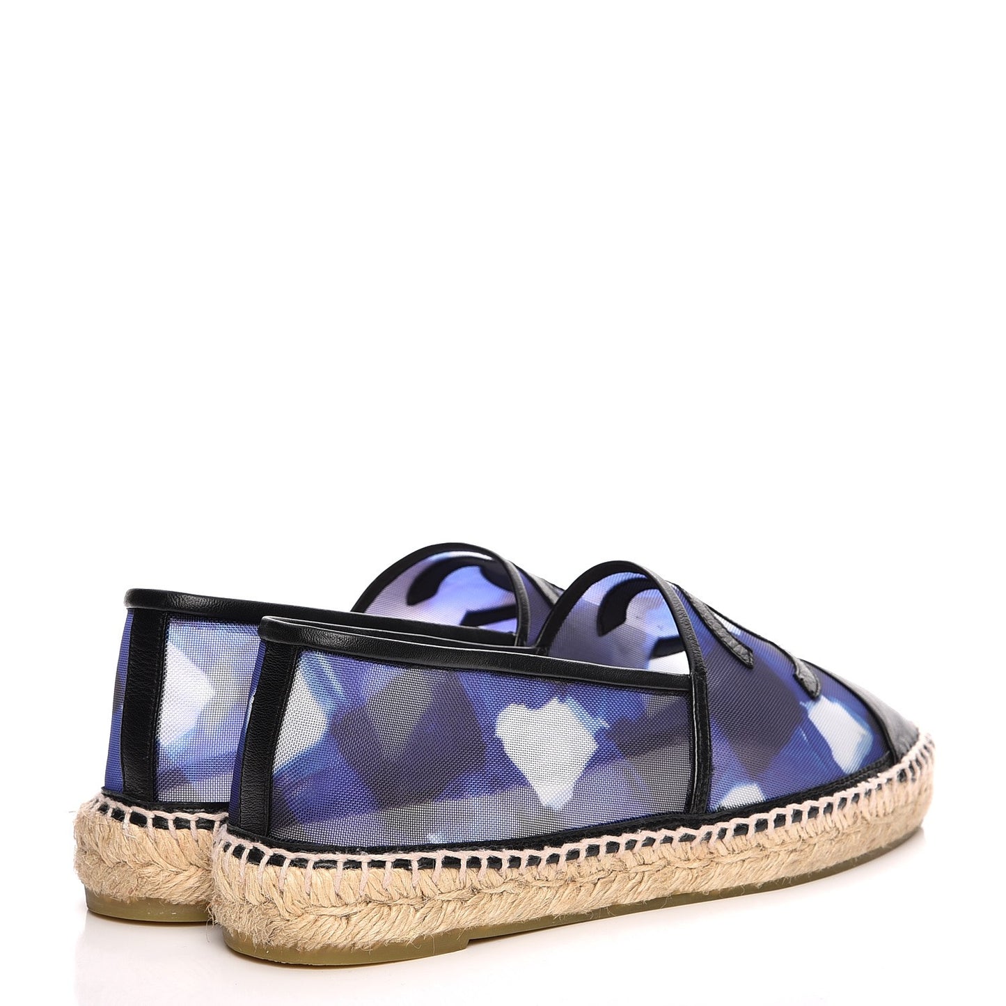 Mesh Lambskin Check Print CC Espadrilles 39 Blue Black White