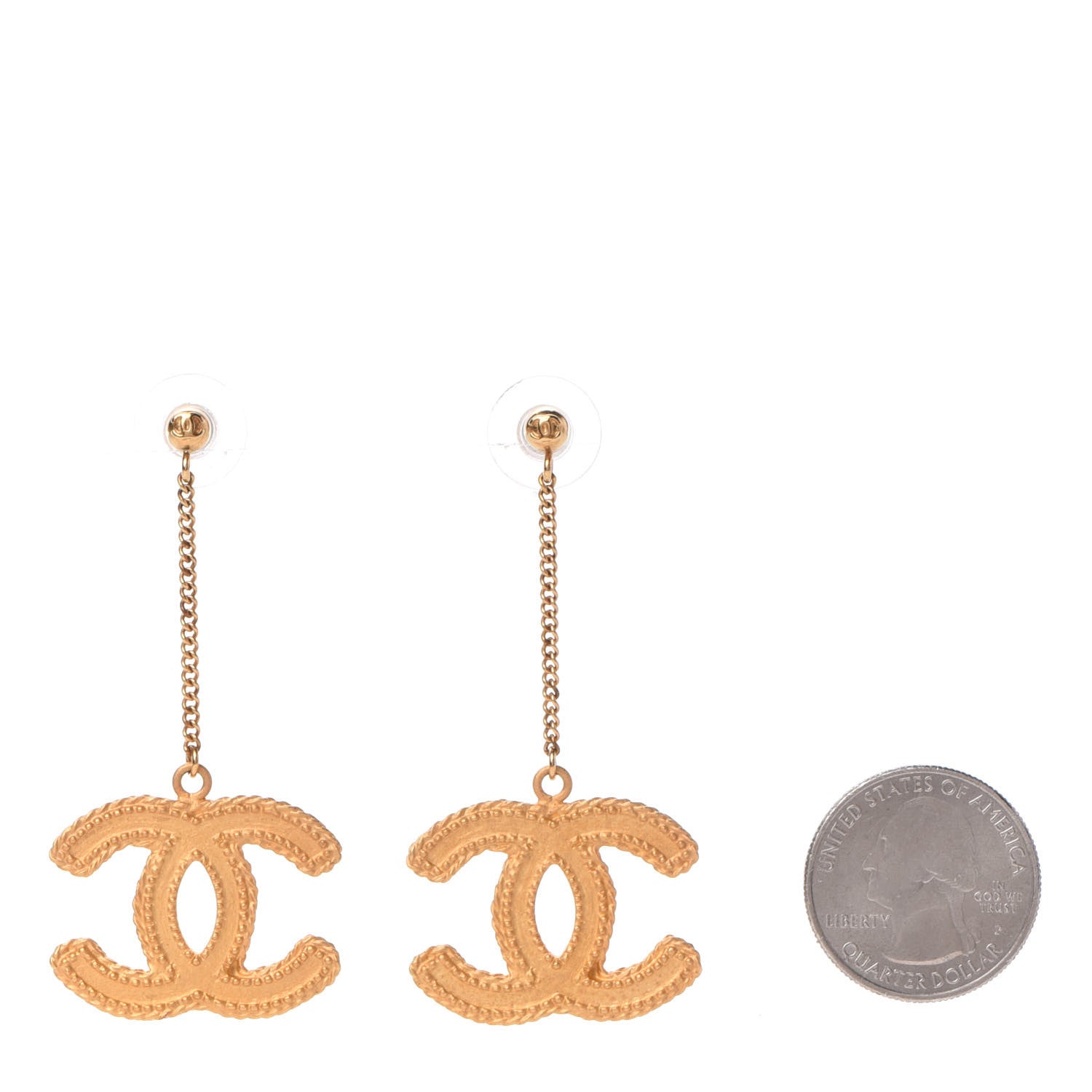 Chanel CC Drop Earrings Matte Gold 2 of 4