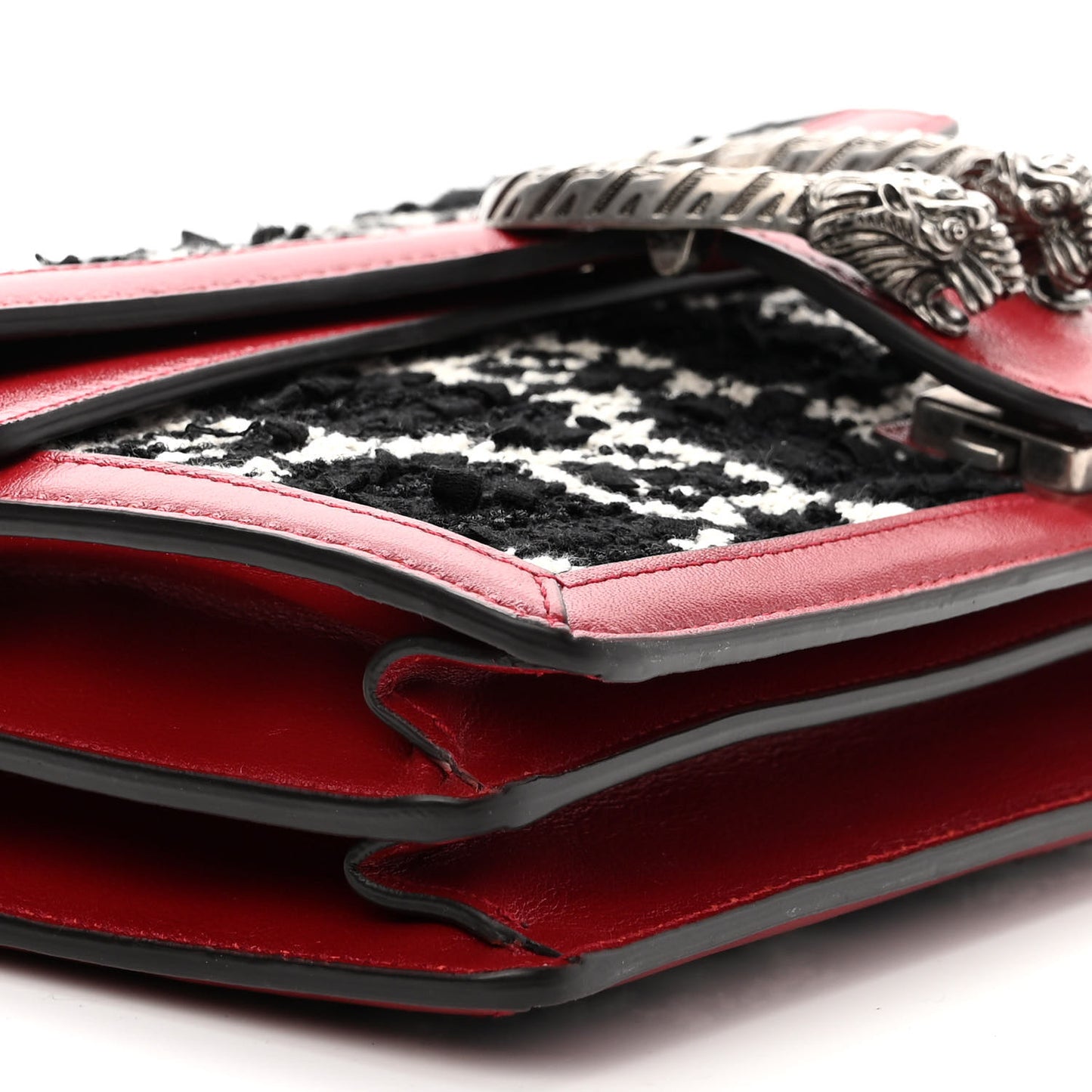 Tweed GG Monogram Small Dionysus Shoulder Bag Black White Romantic Cherry