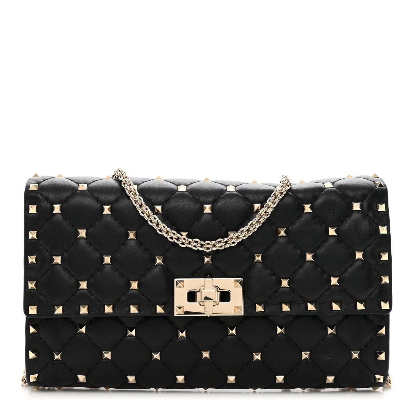 Nappa Rockstud Spike Wallet on Chain Black
