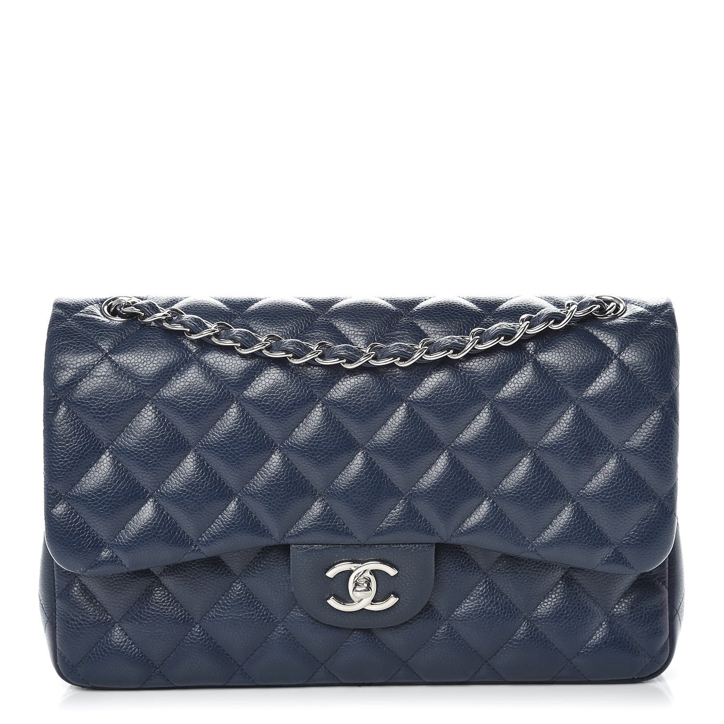 Caviar Quilted Jumbo Double Flap Navy Blue