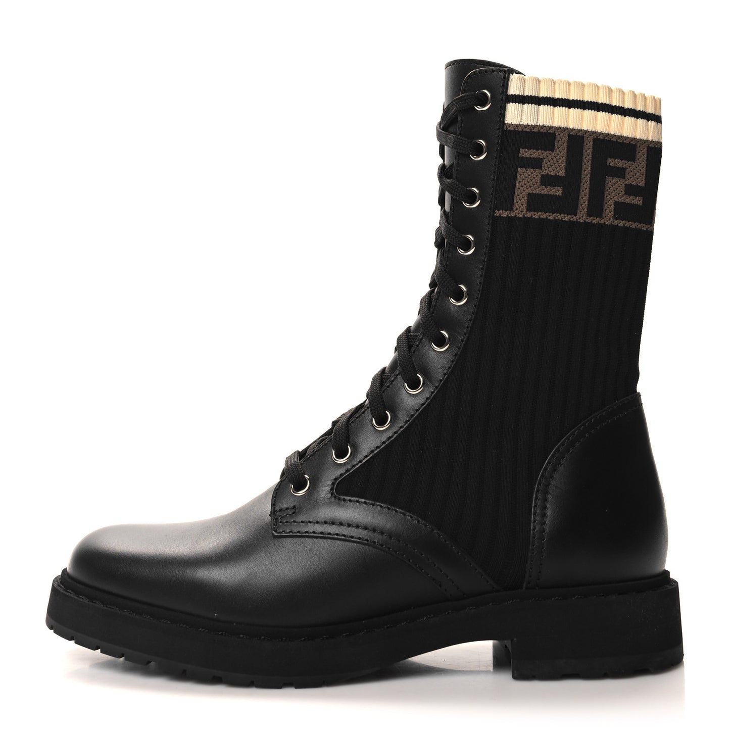 Calfskin Stretch Fabric Rockoko Biker Boots 38.5 Tobacco Black Marino