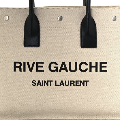 Saint Laurent Linen Calfskin Small Rive Gauche Tote Greggio Natural 8 of 10