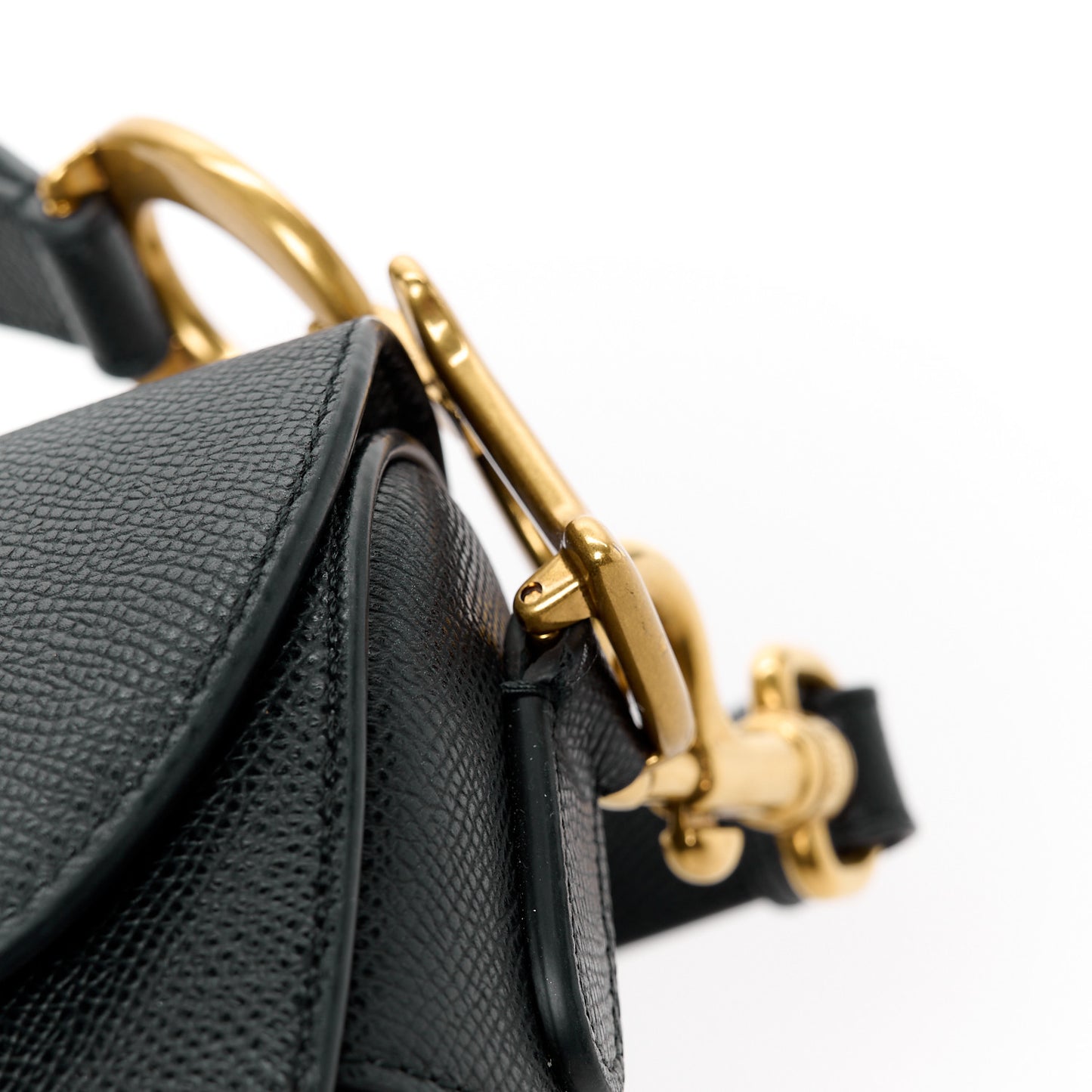 Grained Calfskin Saddle Bag With Strap Black