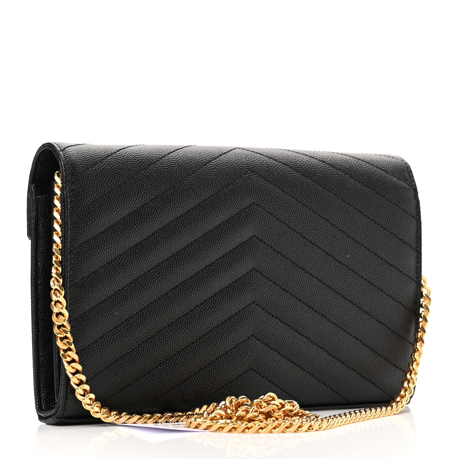 Saint Laurent Grain De Poudre Matelasse Chevron Monogram Chain Wallet Black 3 of 10