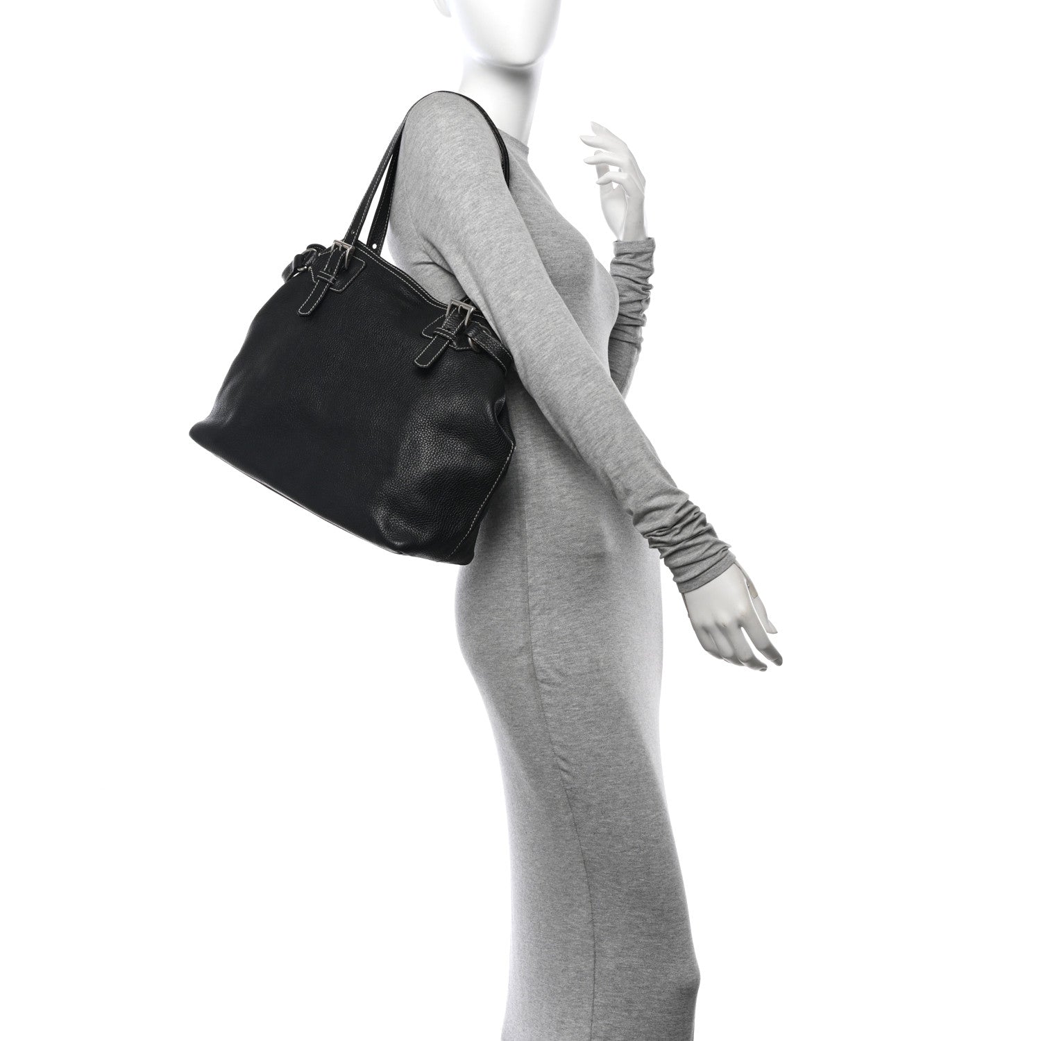 Prada Vitello Daino Shoulder Bag Black 2 of 13