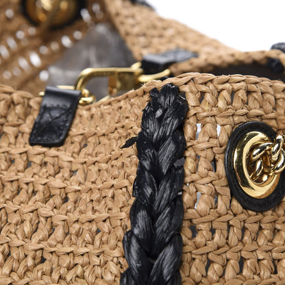 Gucci Raffia Effect Medium GG Marmont Shoulder Tote Bag Natural Black 8 of 11