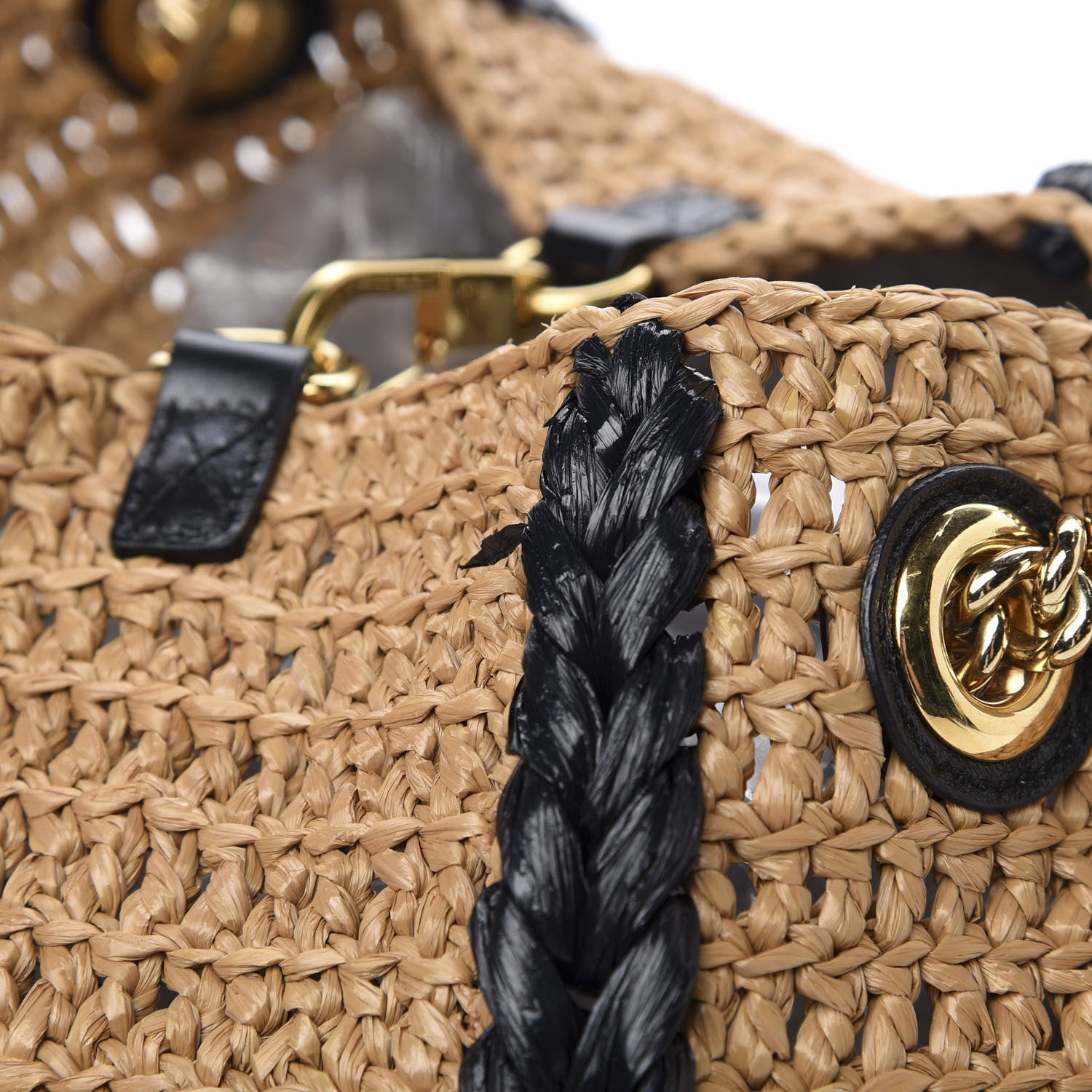 Gucci Raffia Effect Medium GG Marmont Shoulder Tote Bag Natural Black 8 of 11