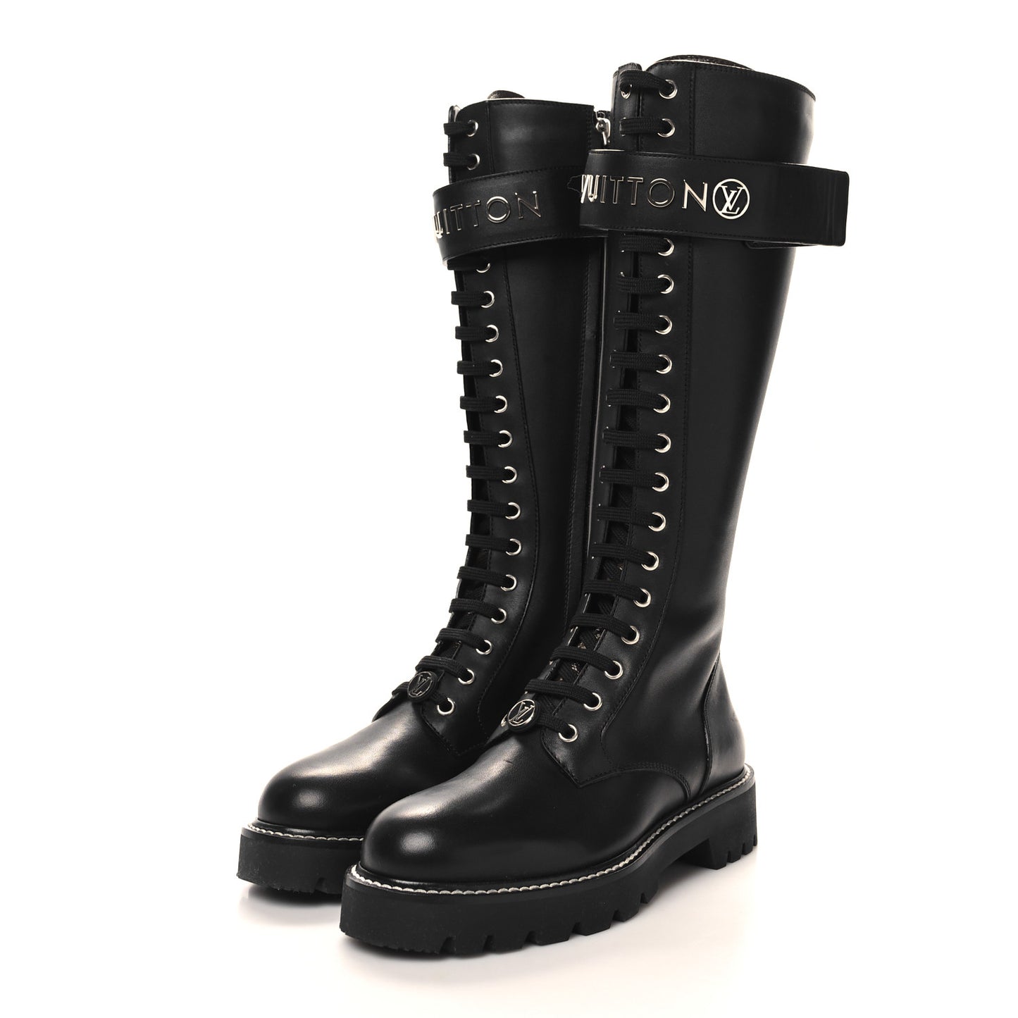 Monogram Calfskin Territory Tall Lace Up Ranger Boots 36 Black