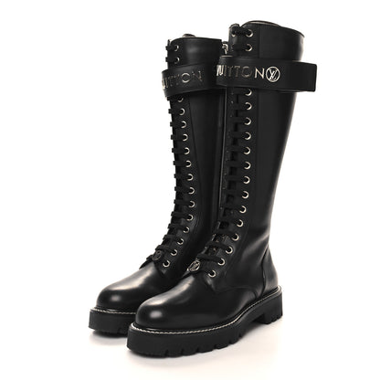 Louis Vuitton Monogram Calfskin Territory Tall Lace Up Ranger Boots 36 Black 3 of 8