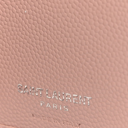 Saint Laurent Grain De Poudre Matelasse Chevron Monogram Compact Zip Around Wallet Pink 7 of 10