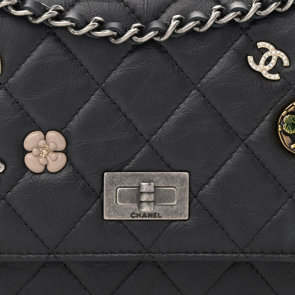 Chanel Aged Calfskin Quilted Lucky Charms 2.55 Reissue Wallet On Chain WOC Black 9 of 11