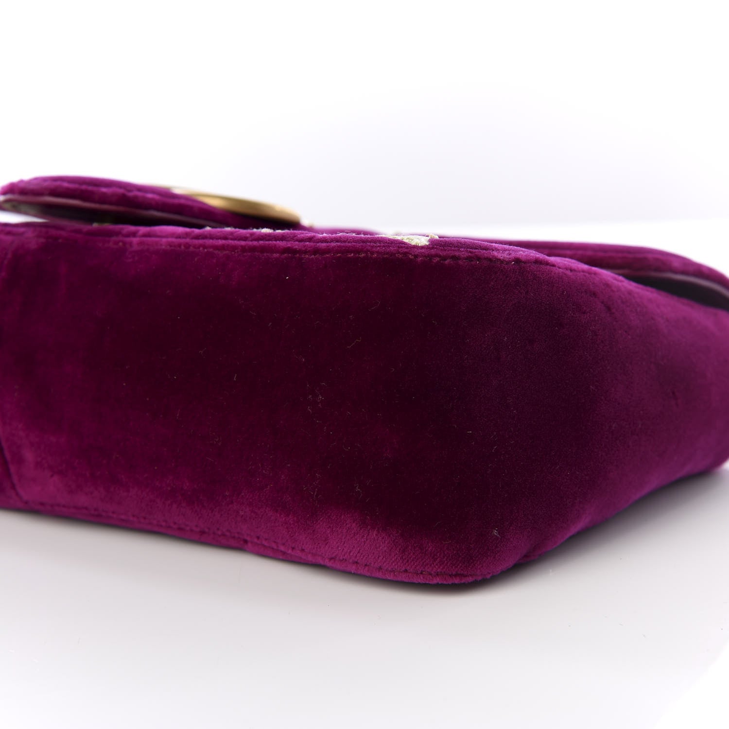 Gucci Velvet Matelasse Embroidered Small GG Marmont Shoulder Bag Fuchsia Violet Cyclamen 6 of 10