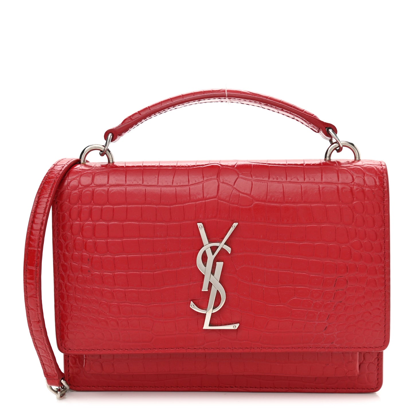 Calfskin Crocodile Embossed Monogram Sunset Chain Wallet Rouge Eros