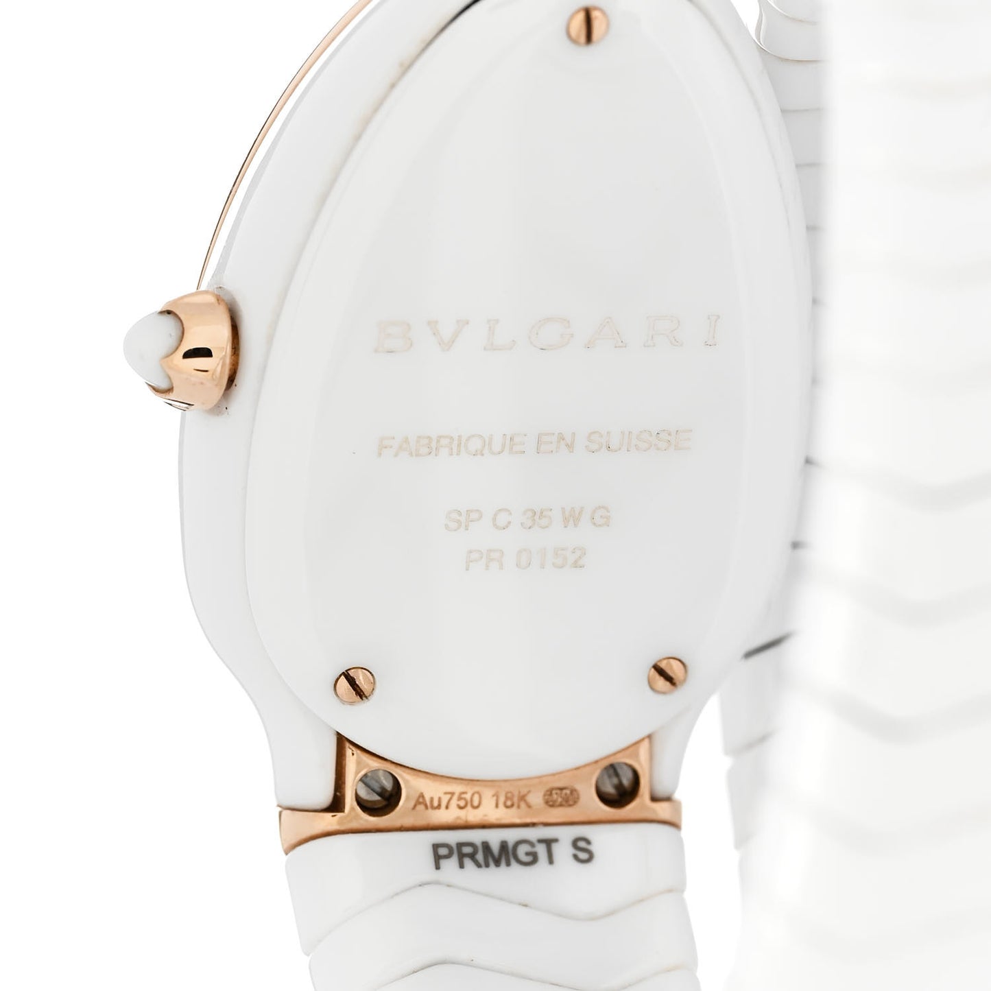 18K Rose Gold Ceramic Diamond Bezel 35mm Serpenti Tubogas Quartz Watch White