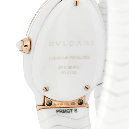 Bulgari 18K Rose Gold Ceramic Diamond Bezel 35mm Serpenti Tubogas Quartz Watch White 4 of 5