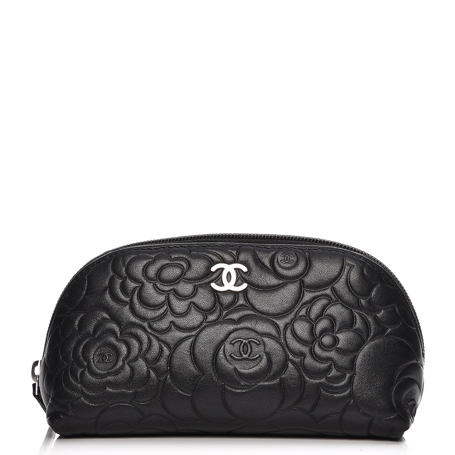 Chanel Lambskin Camellia Embossed Cosmetic Case Black 1 of 8